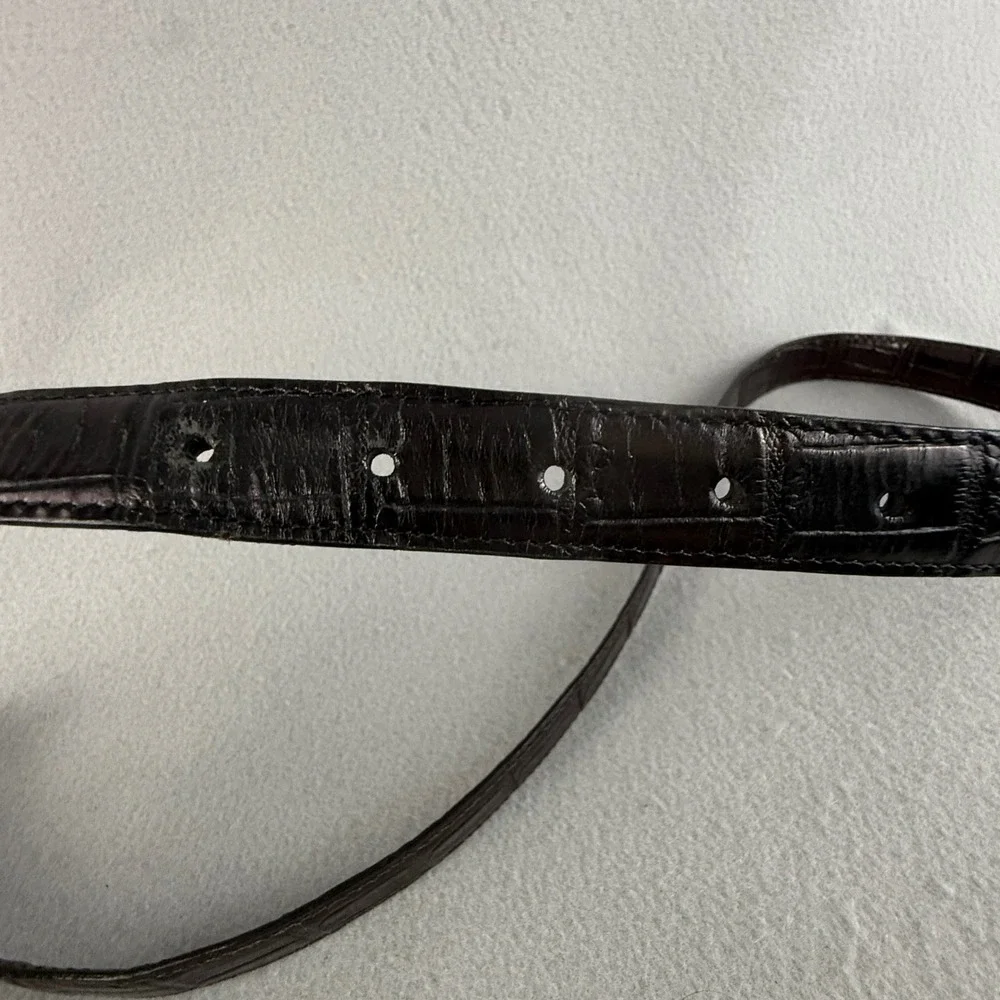 Brighton Belt Size 36 Alligator Embossed Brown Leather Skinny Belt‎ Silver Heart